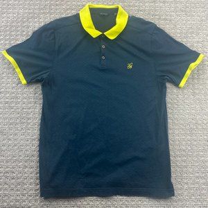 Ted Baker Golf Shirt Men Small Spruce Blue Yellow Polo Buttons Embroidered Logo
